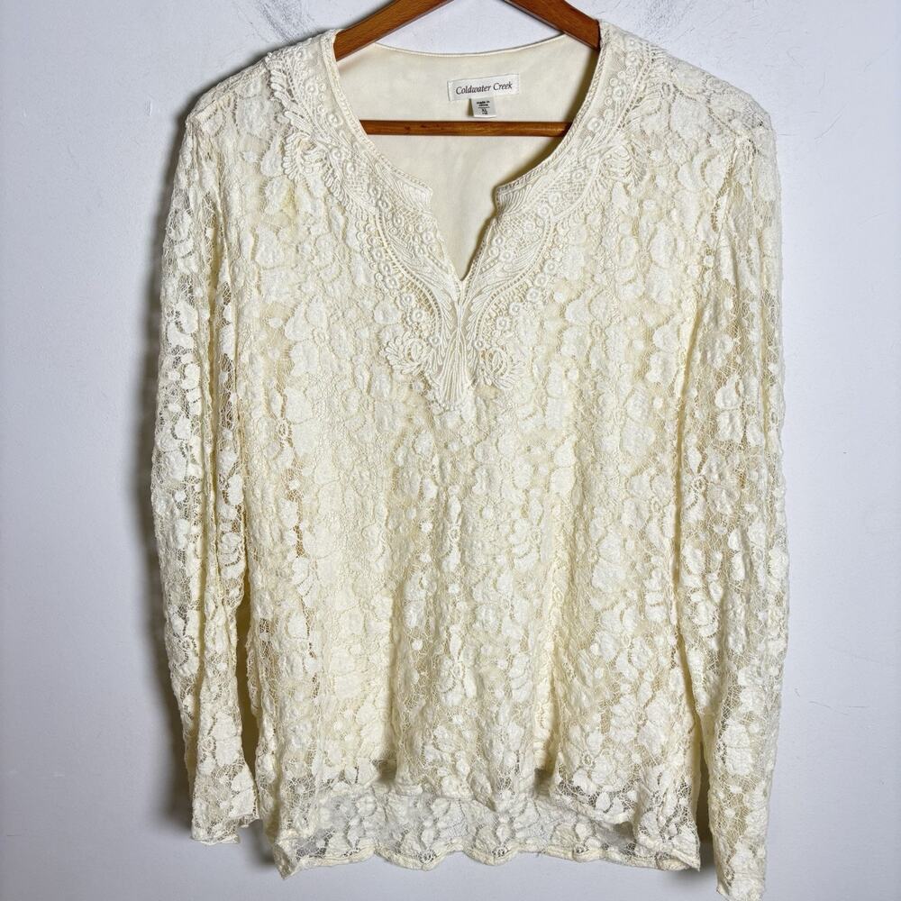 Coldwater Creek Blouse Boho Size XL White Lace Crochet Fairy Grunge Romantic